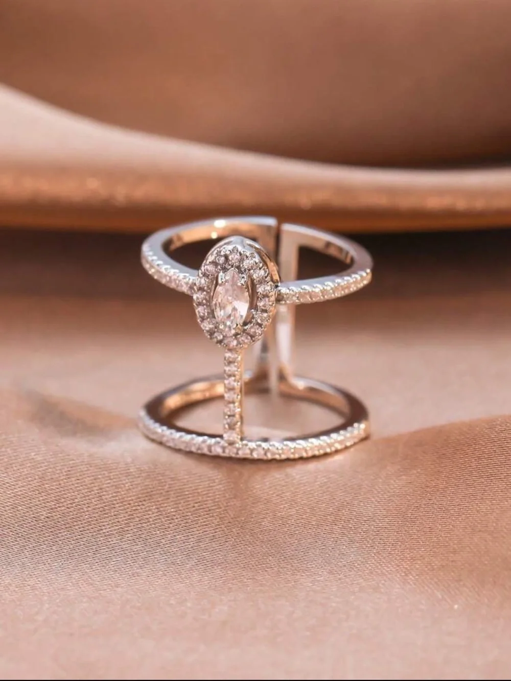Anthropologie Silver Marquise Double-Band Halo Ring